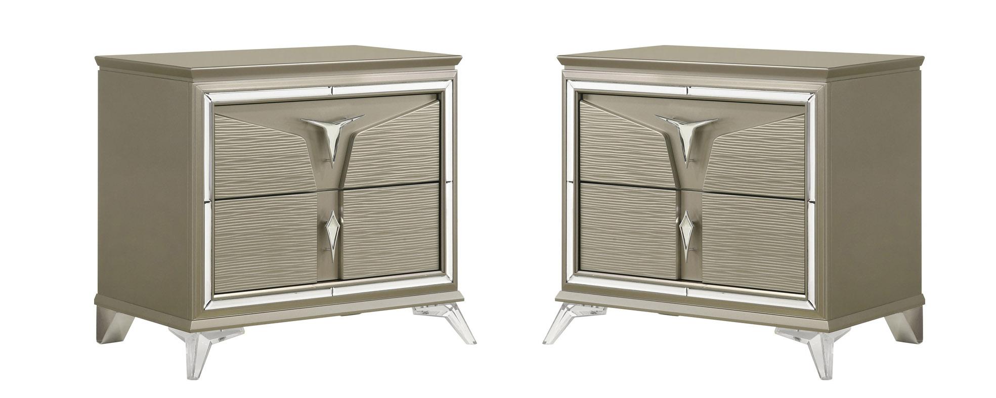 

    
Silver Finish Mirror Accents Nightstand Set 2Pcs Galaxy Home Modern
