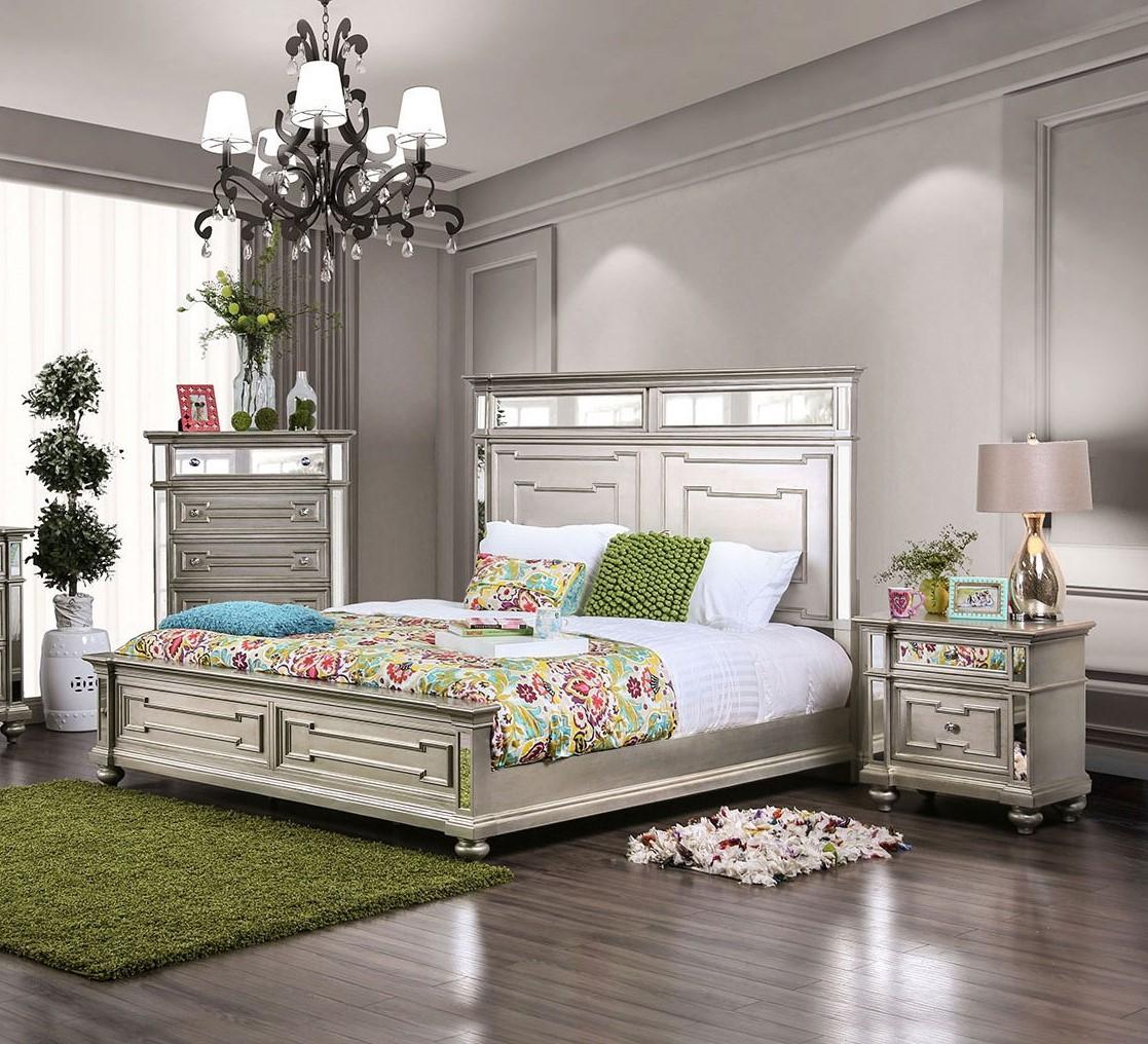 

    
Silver Finish Wood CAL King Bedroom Set 3Pcs Glam Furniture of America Salamanca
