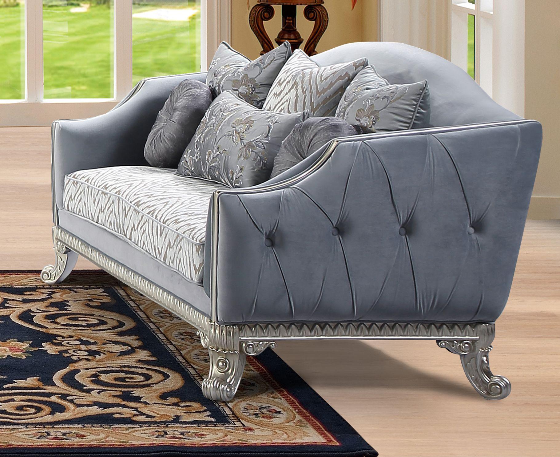 

    
Silver finish Wood Gray Velvet Sofa Transitional Cosmos Furniture Venus
