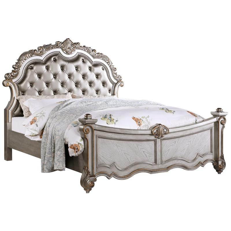 Transitional Panel Bed Melrose Melrose-K-Bed in Silver Faux Leather
