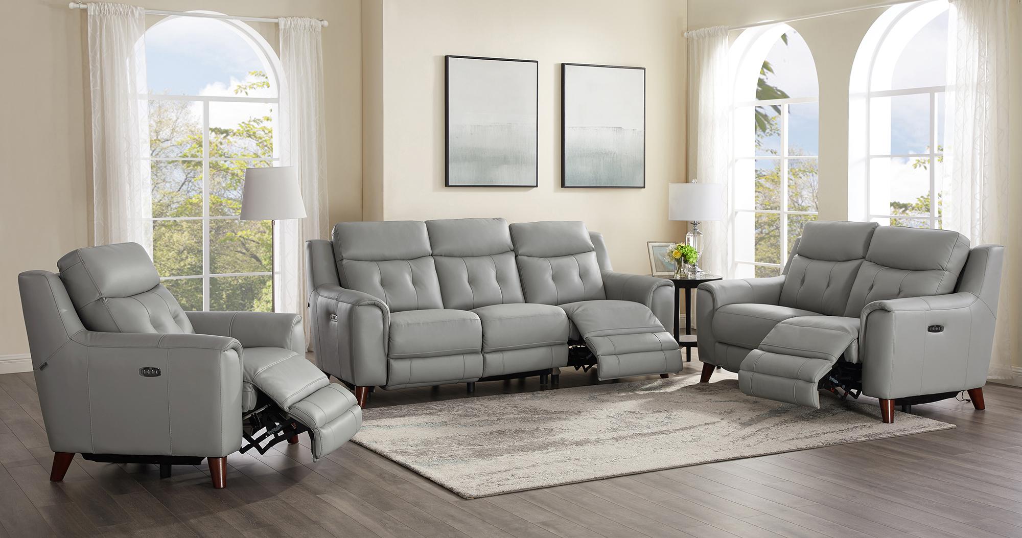 Silver Gray Genuine Leather Power Reclining Sofa TORINO HYDELINE® – buy  online on NY Furniture Outlet