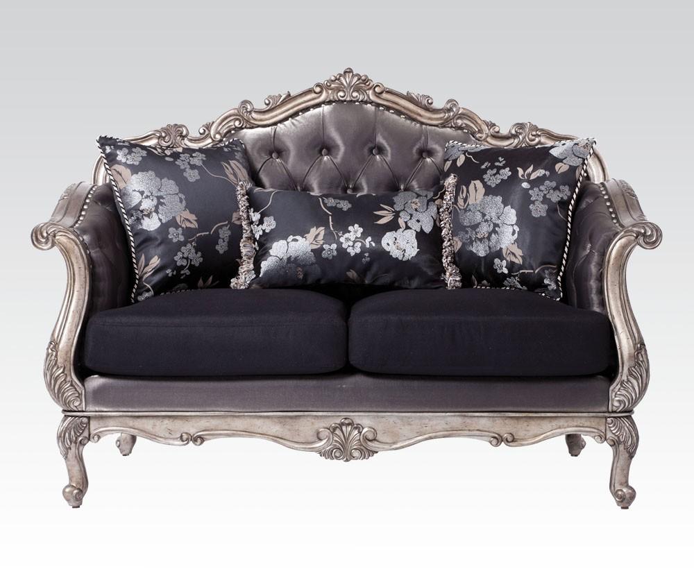 Classic, Traditional Loveseat Chantelle 51541 51541 Chantelle in Platinum, Gray Faux Silk