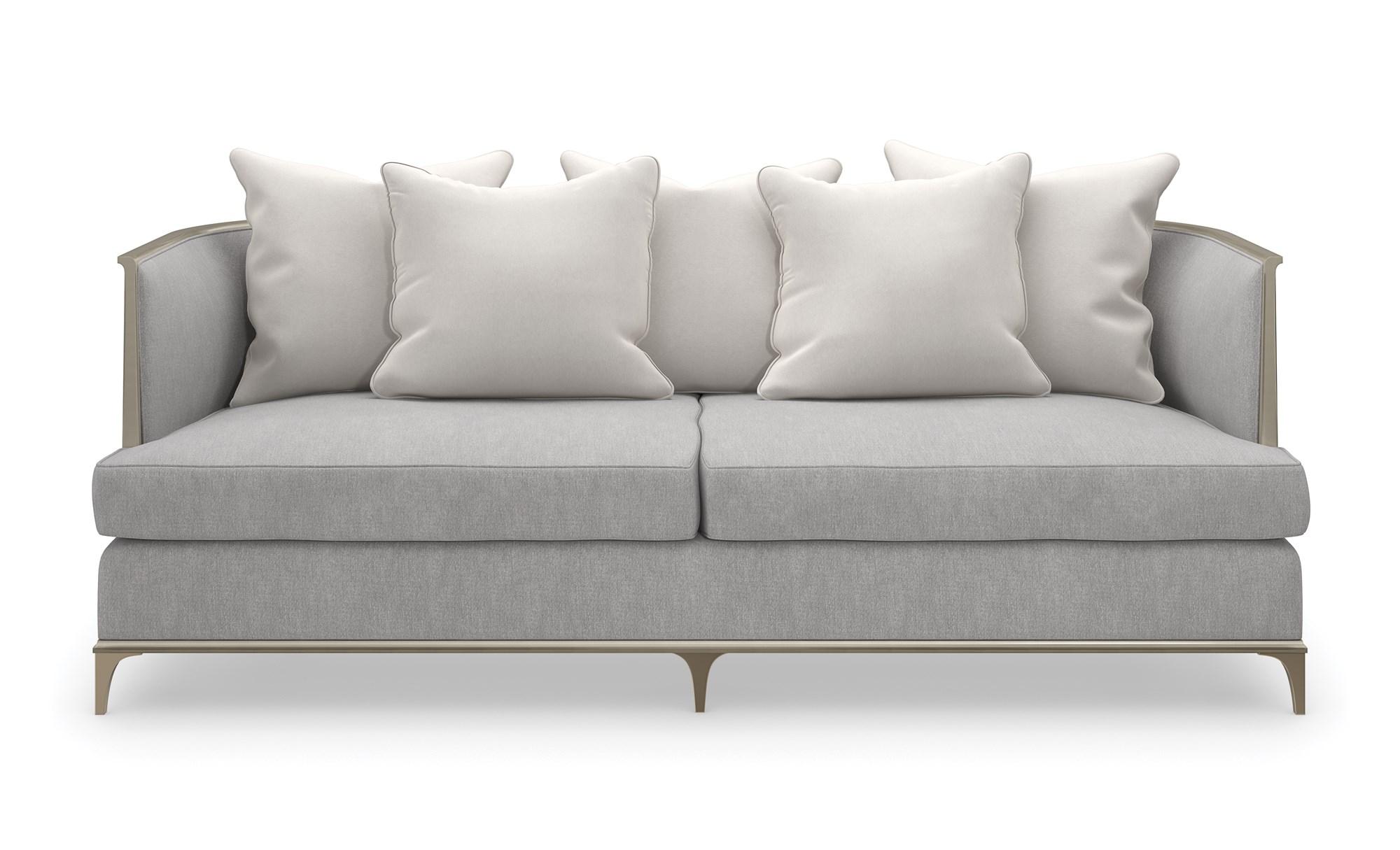 

    
Silver Micro-Chenille Performance Fabric Sofa BACK IN STYLE by Caracole
