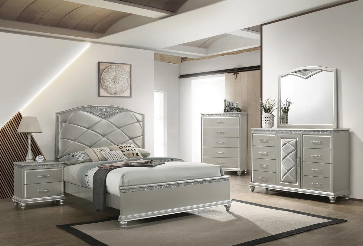 Modern Panel Bedroom Set Valiant B4780-K-Bed-5pcs in Silver 