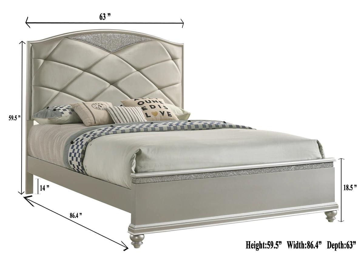 

    
Crown Mark Valiant Panel Bedroom Set Silver B4780-Q-Bed-5pcs
