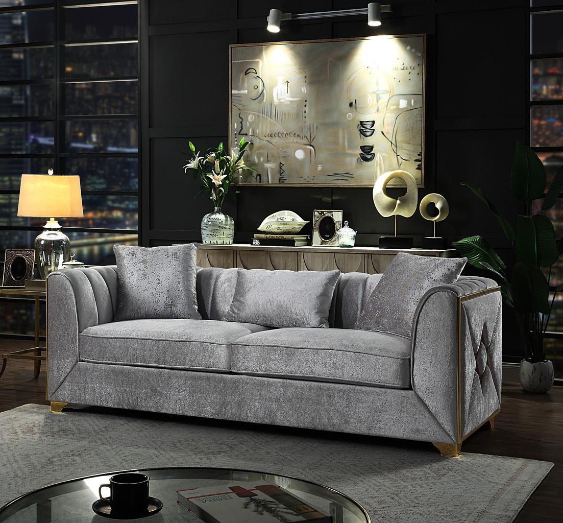 

    
Silver Sumptuous Velvet Sofa Velencia Galaxy Home Modern
