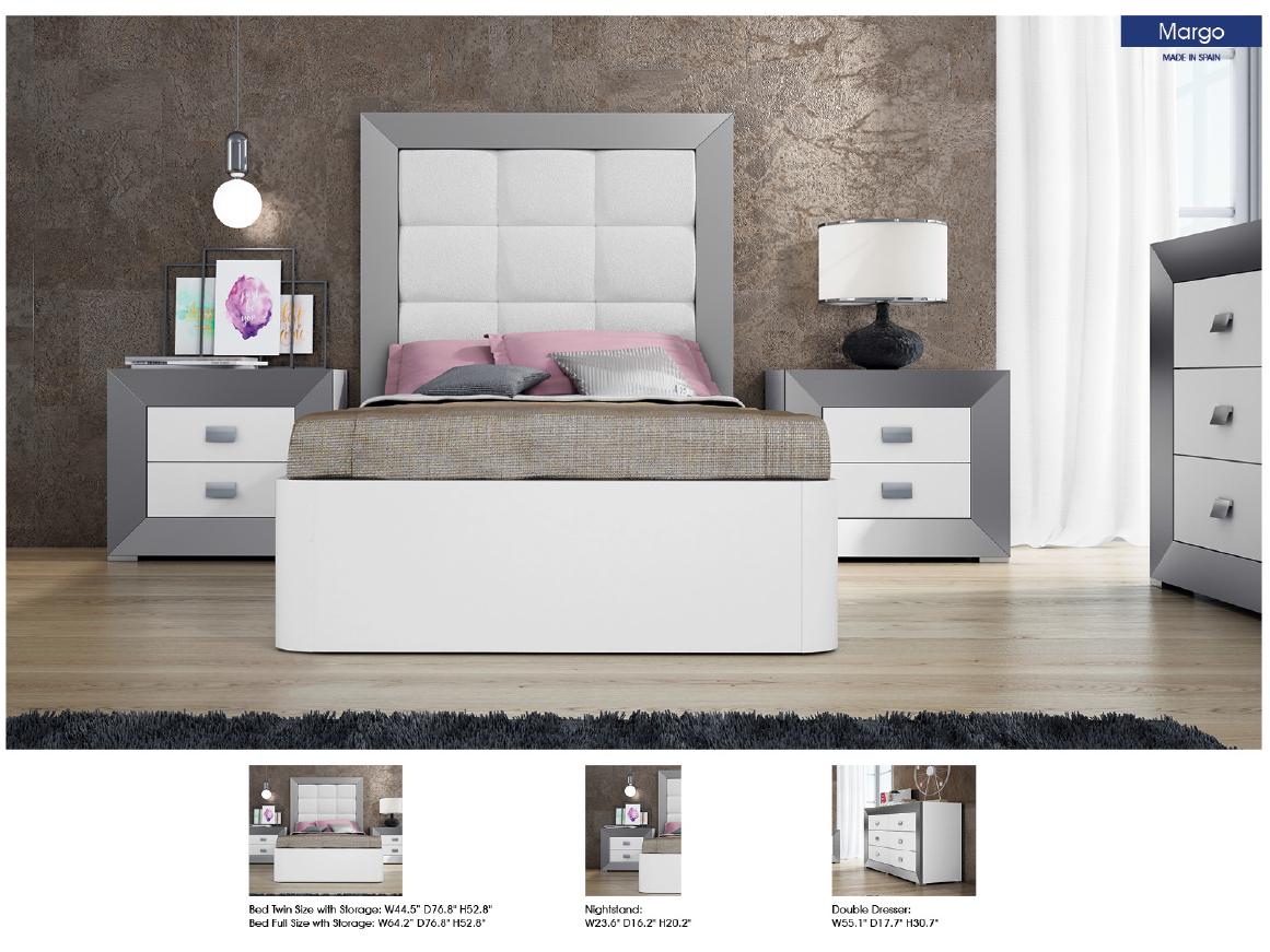 

    
MARGOFSBED-Set-4 Silver & White Eco Leather Full Storage Bedroom Set 4Pcs Margo ESF MADE IN SPAIN
