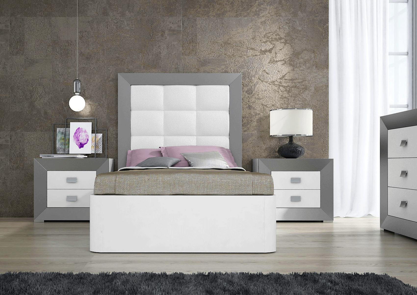 Contemporary Storage Bedroom Set MARGOTSBED MARGOTSBED-2ND-4PC in White, Silver Eco Leather