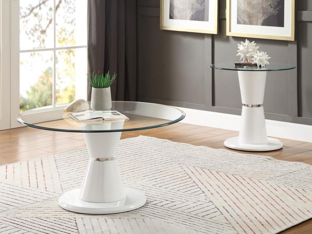 

    
Simple Clear Glass & White High Gloss Coffee Table + 2 End Tables by Acme Kavi 84935-3pcs
