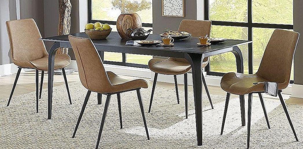 Contemporary Dining Table Set NICOYA LJLF60-7PC in Stone Faux Leather