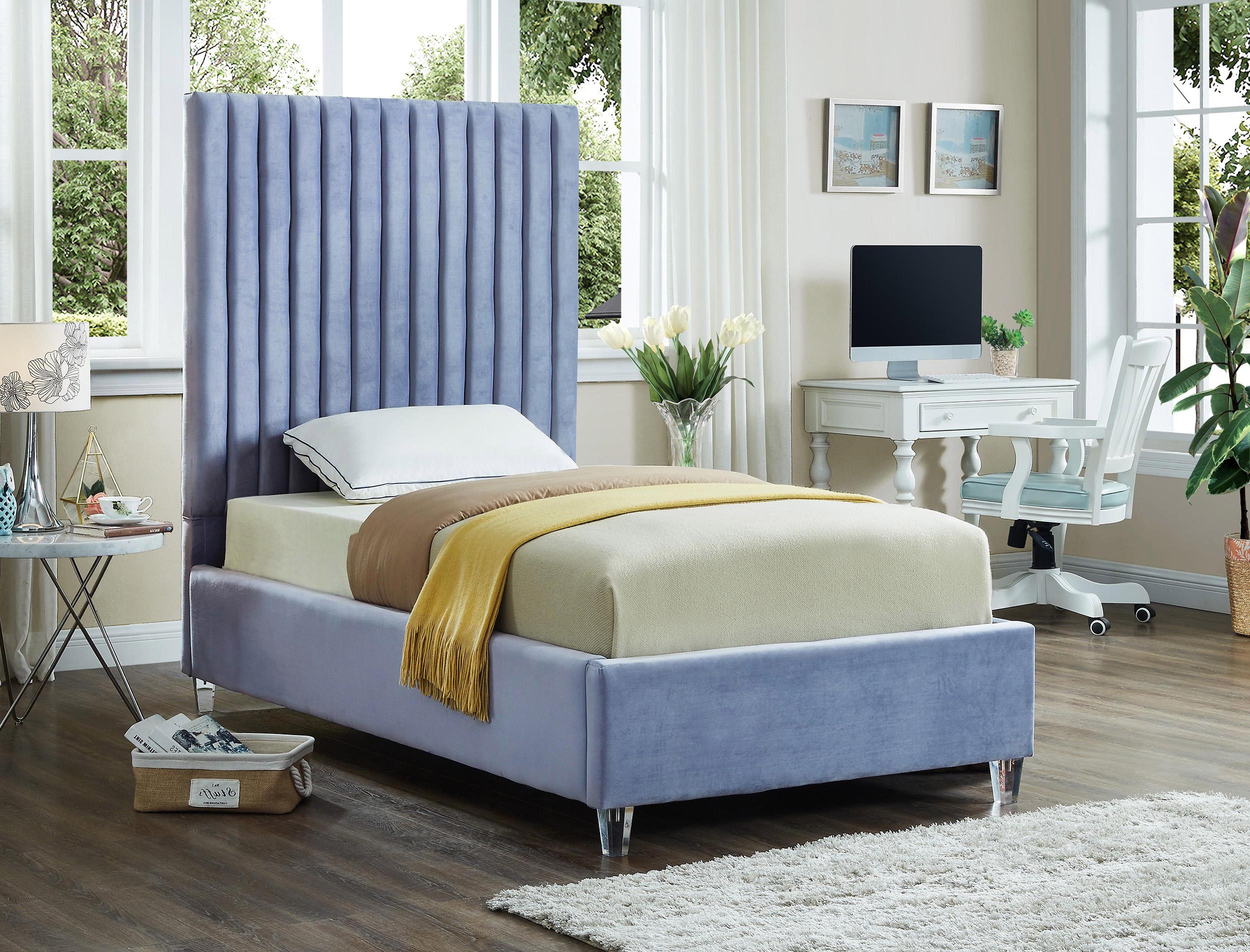 Contemporary Platform Bed Candace CandaceSkyBlu-T CandaceSkyBlu-T in Light Blue Velvet