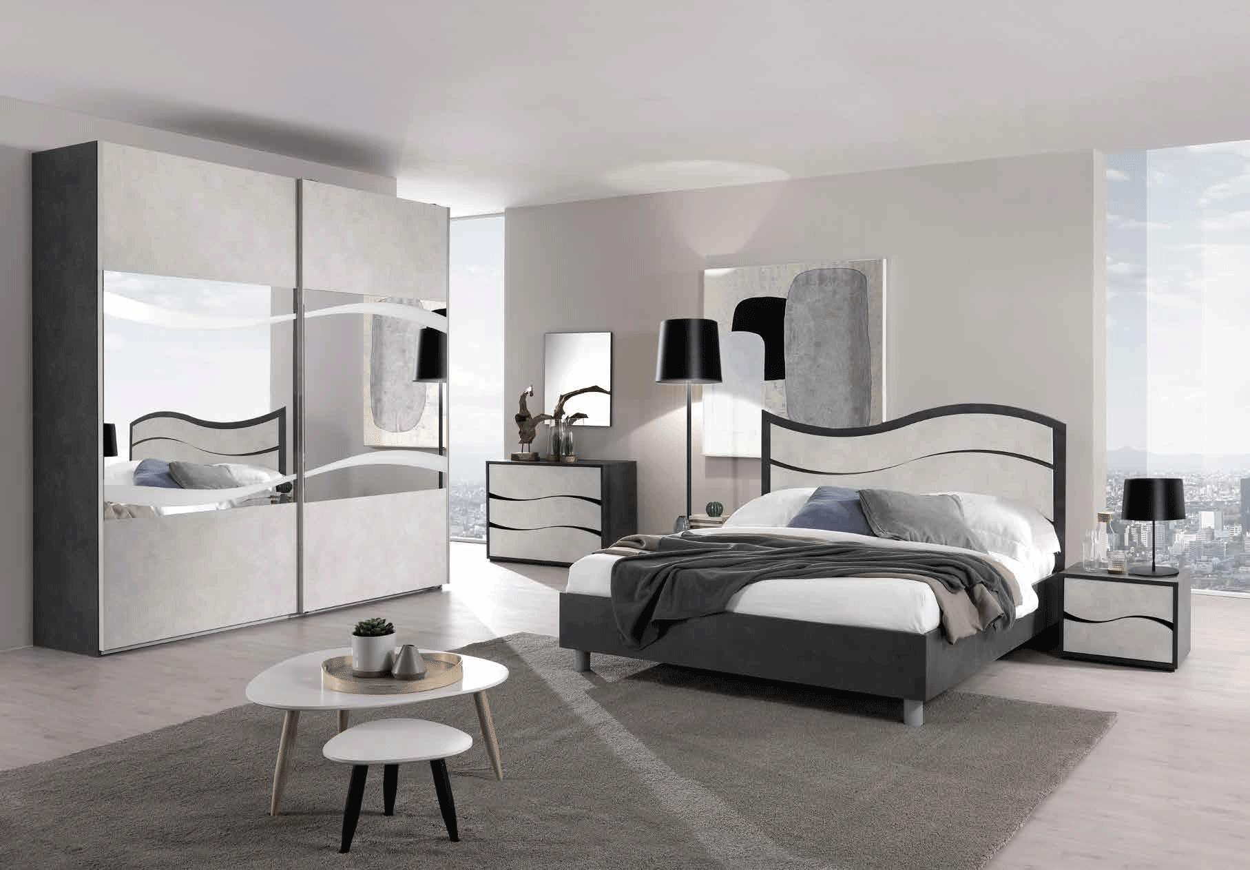 Contemporary, Modern Platform Bedroom Set ISCHIAKS ISCHIAKS-2NDM-5PC in White, Slate gray 