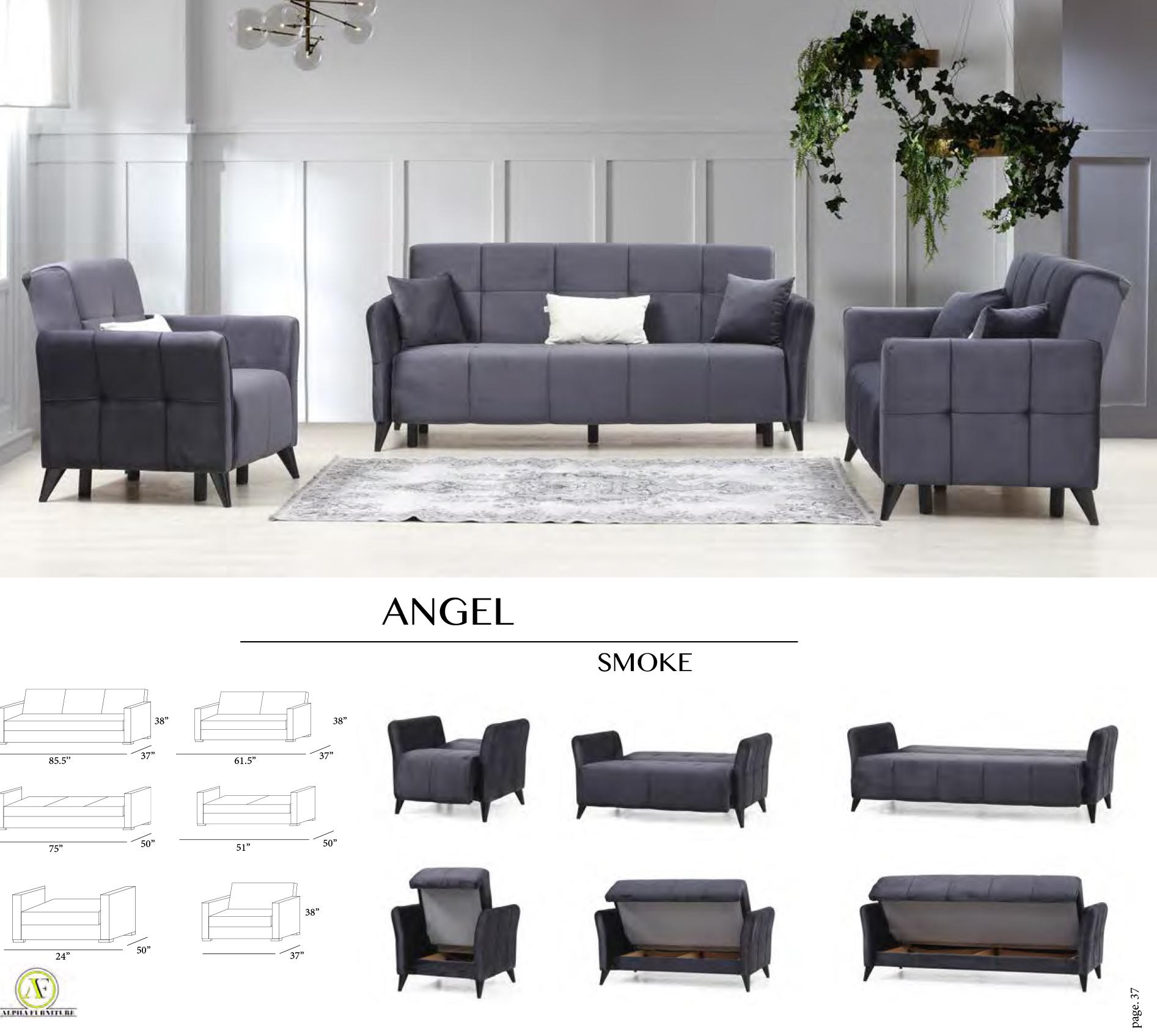 

    
Smoke Chenille Fabric Sofa Bed Set 2Pcs Contemporary Alpha Furniture Angel
