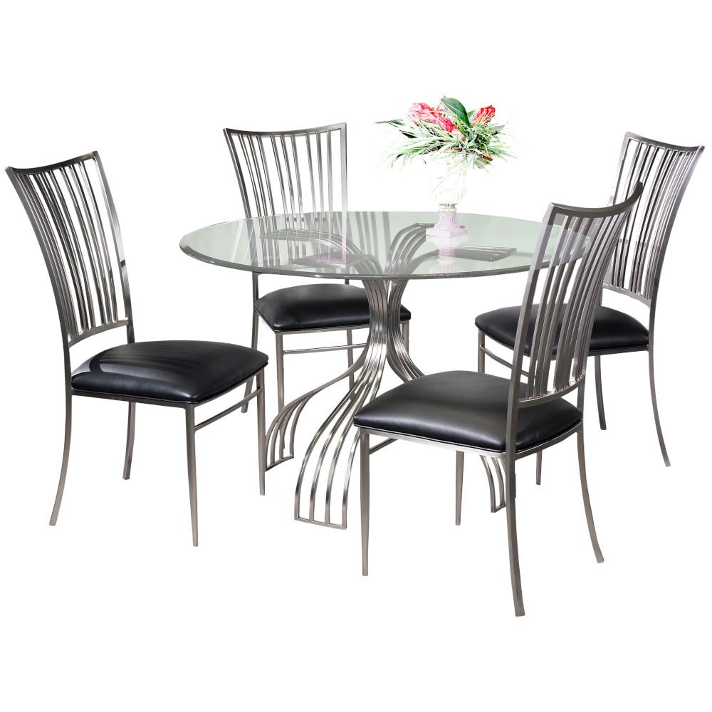 

    
Smoke Tempered Glass Round Table Dining Set 5Pcs Modern Ashtyn by Chintaly Imports
