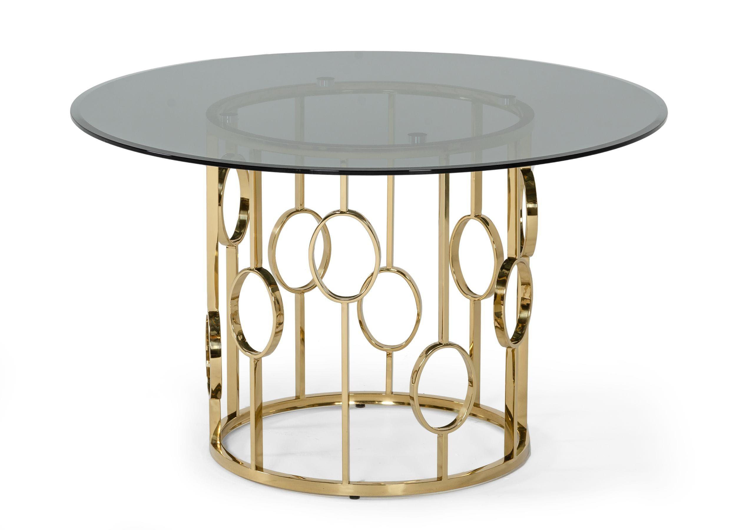 

    
Smoked Glass & Champagne Gold Dining Table + 4 Chairs by VIG Modrest Filbert
