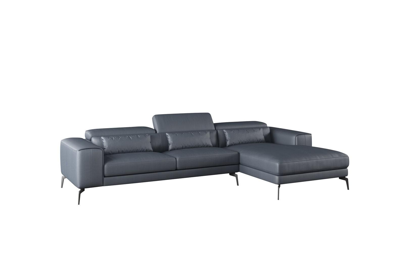 Contemporary, Modern Sectional Sofa CAVOUR EF-12553R-3RHF in Smoke, Gray Leather