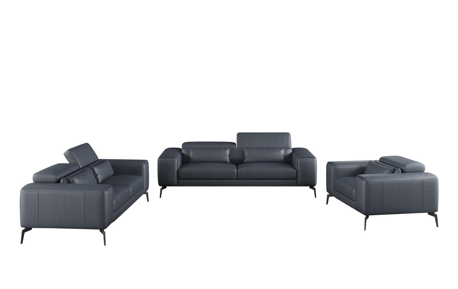Contemporary, Modern Sofa Set CAVOUR EF-12550-Set-3 in Smoke, Gray Leather