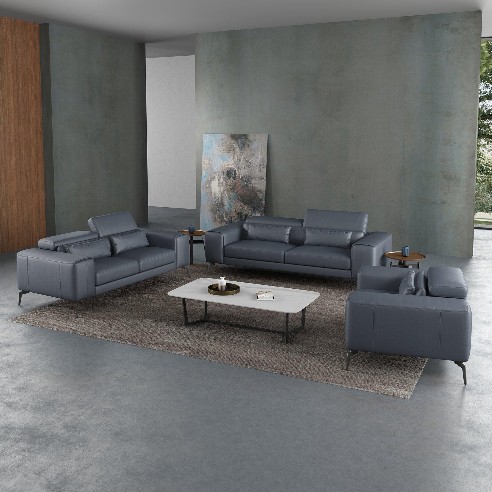 

    
Smokey Gray Italian Leather CAVOUR Sofa Set 3Pcs EUROPEAN FURNITURE Contemporary
