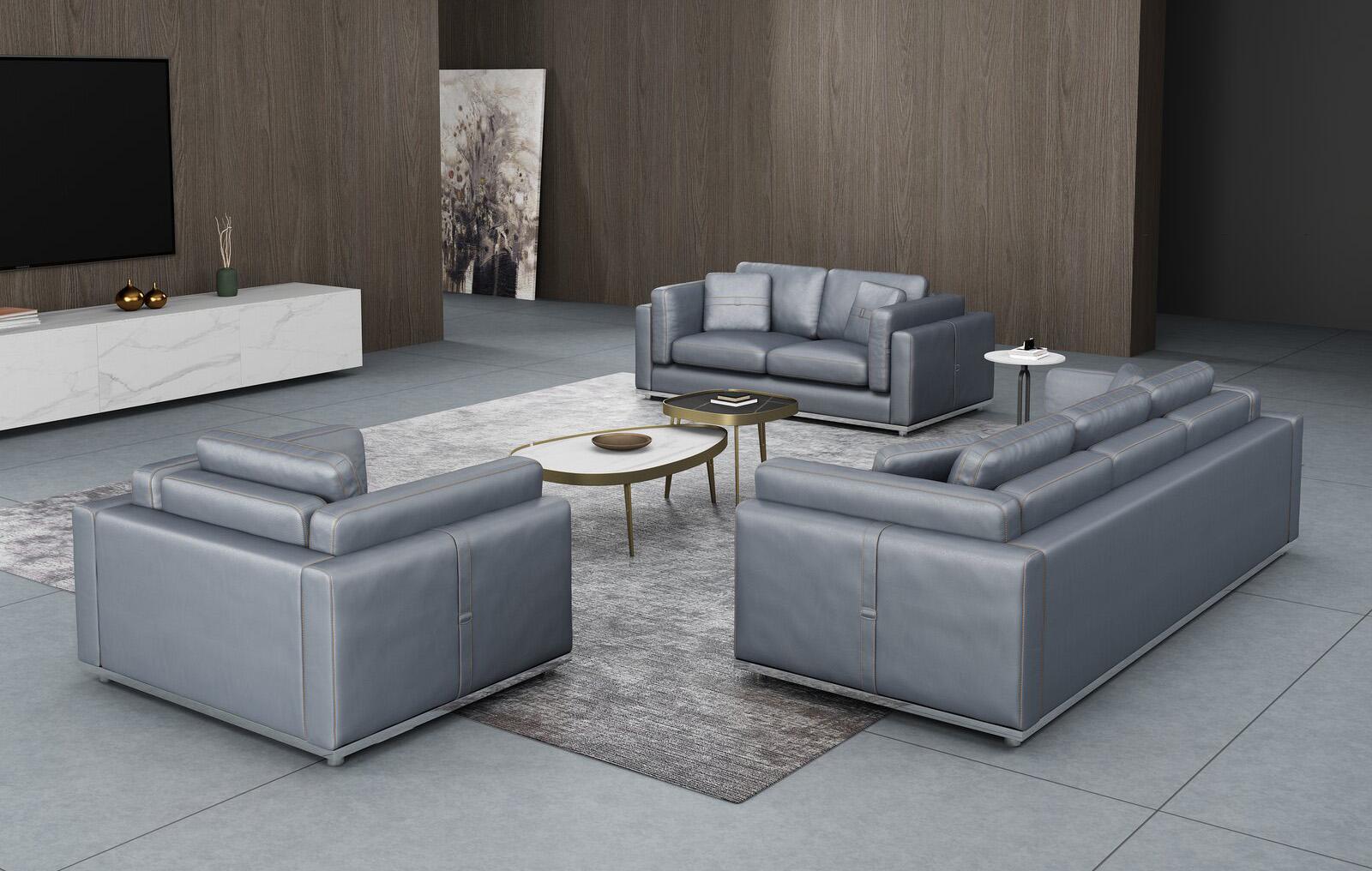 

    
 Photo  Smokey Gray  Italian Leather Sofa Set 2Pcs Contemporary PICASSO EUROPEAN FURNITURE

