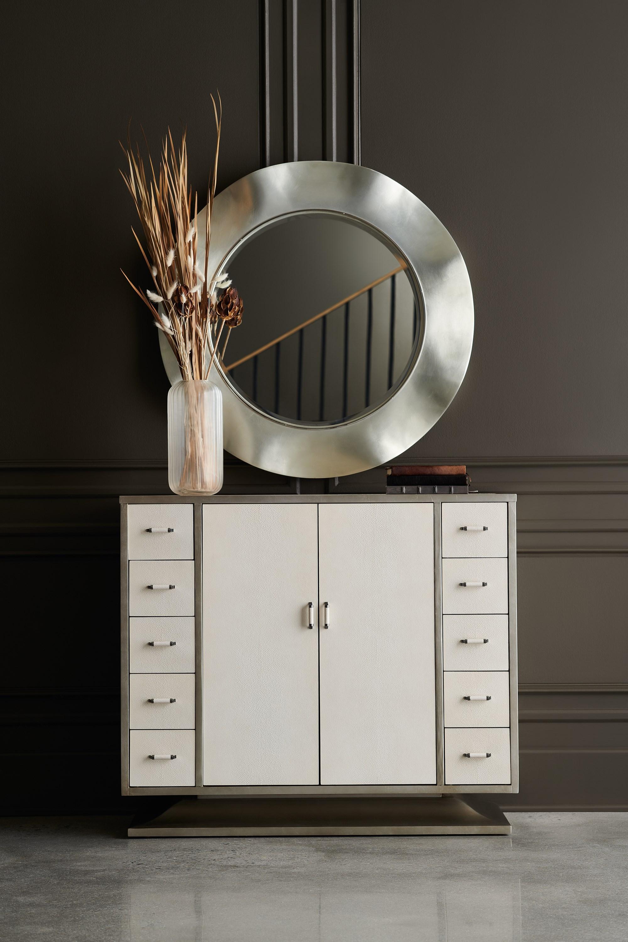 Modern Cabinet and Mirror WHAT'S IN STORE? / MIRROR EFFECT CLA-021-463 CLA-020-041 in Pearl, Gray Faux Leather