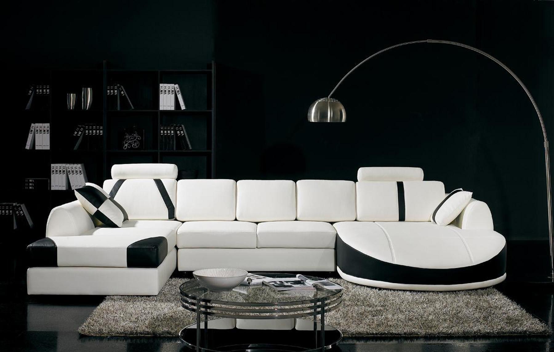 

    
Ultra Modern White/Black Eco Leather Sectional Sofa Right Soflex Arlington
