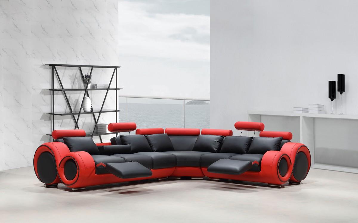 

    
Soflex Chicago Black/Red Bonded Leather Sectional Sofa Modern Contemporary
