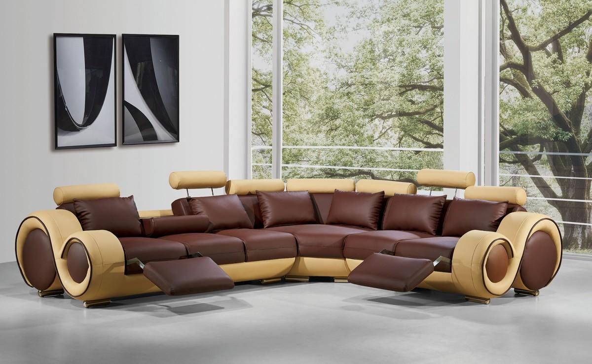 

    
Soflex Chicago Contemporary Brown Beige Bonded Leather Sectional Sofa Modern
