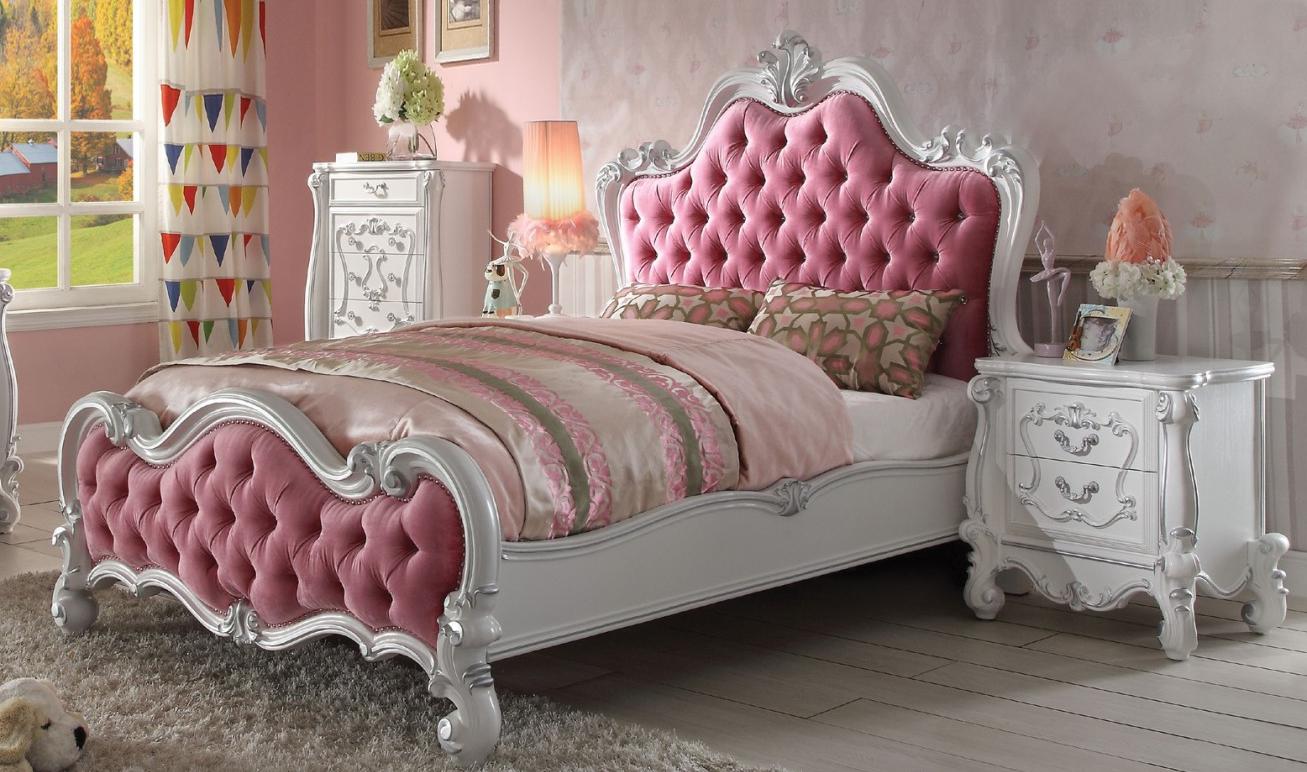

    
Soflex Classic Andria Kids Full Bedroom Set 2Pcs Antique White Finish Pink Upholstery

