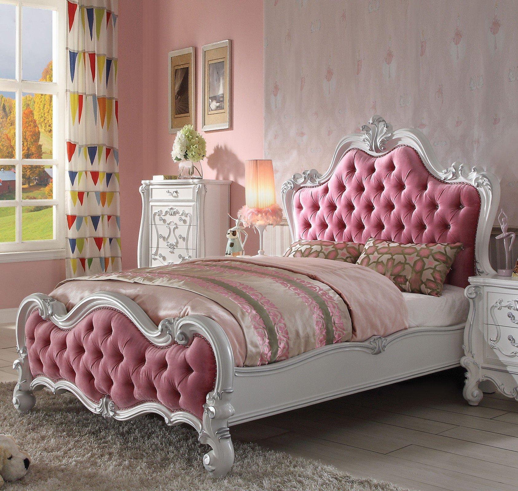 

                    
Soflex Andria Kids Sleigh Bedroom Set Pink/Silver/Antique White Fabric Purchase 
