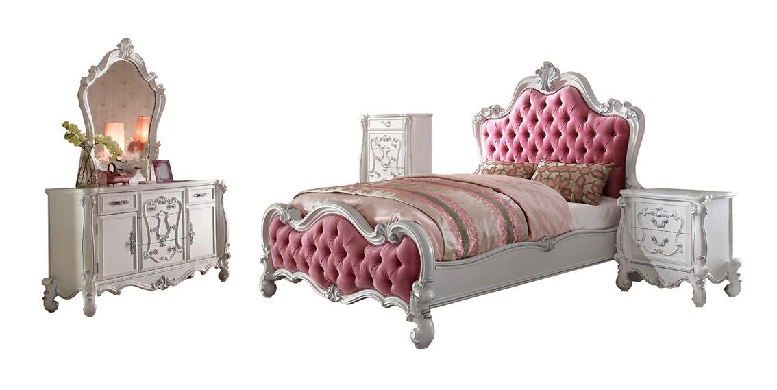 

    
Soflex Classic Andria Kids Full Bedroom Set 5Pcs Antique White Pink Upholstery
