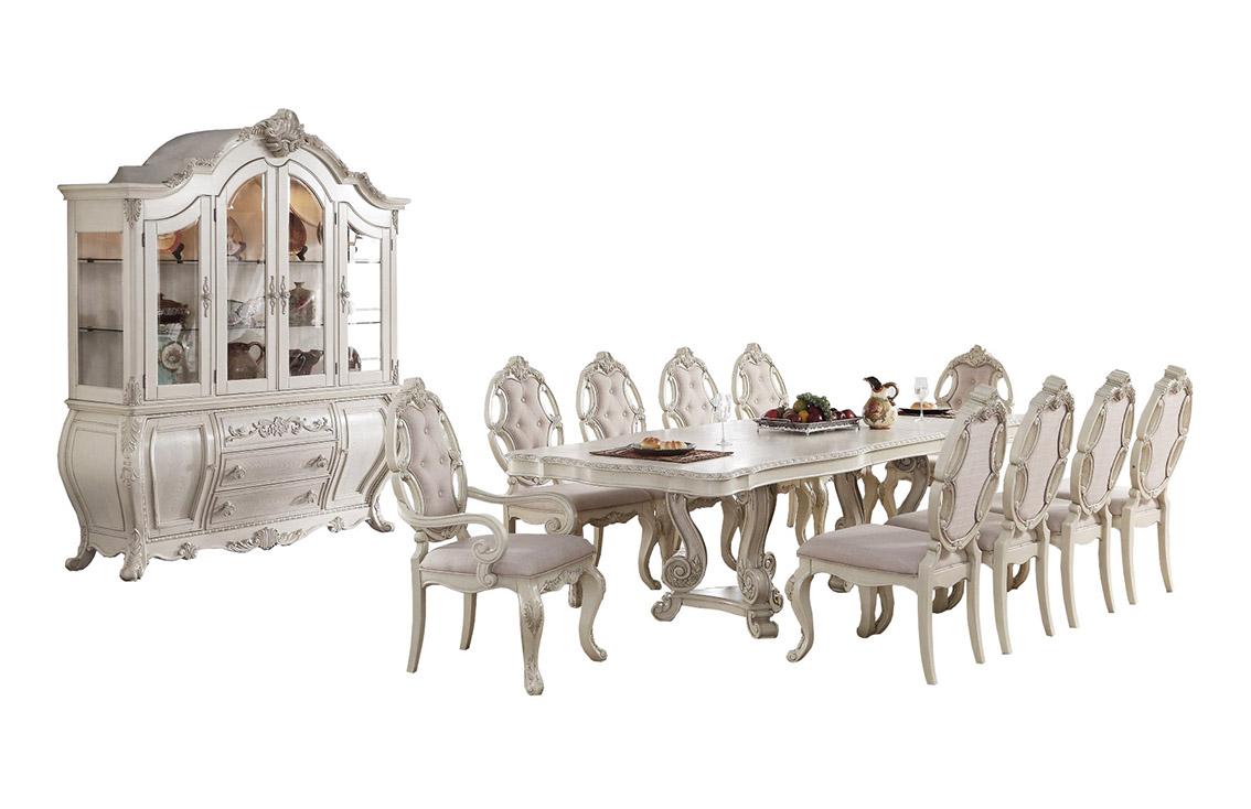 Classic, Traditional Dining Table Set Riviera Soflex Classic Riviera-Set-11 in Antique White Fabric