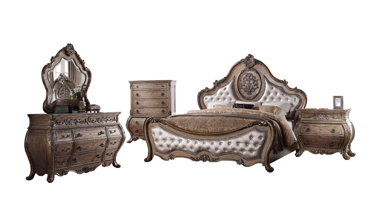 

    
Soflex Classic Rovigo Luxury Vintage Oak PU Tufted Queen Bedroom Set 4Pcs
