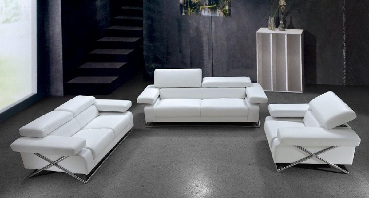 Modern Sofa Set Detroit Soflex-Detroit-Sofa-Set-3 in White Leather Match