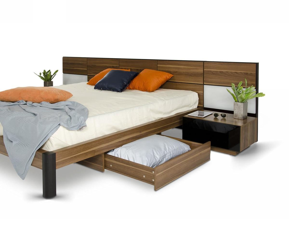 

    
Soflex Glendale  Modern Walnut King Size Platform Bed w/ Nightstands Storage And Lights
