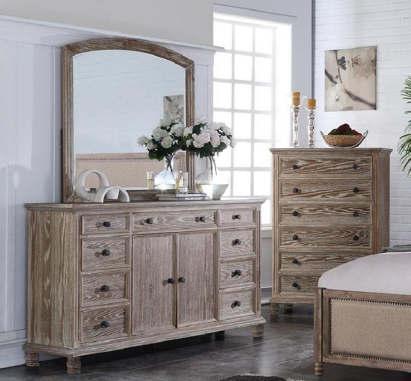 

                    
Buy Soflex Heather Rustic Aged Oak Fabric King Bedroom Set 5Pcs Chest Contemporary
