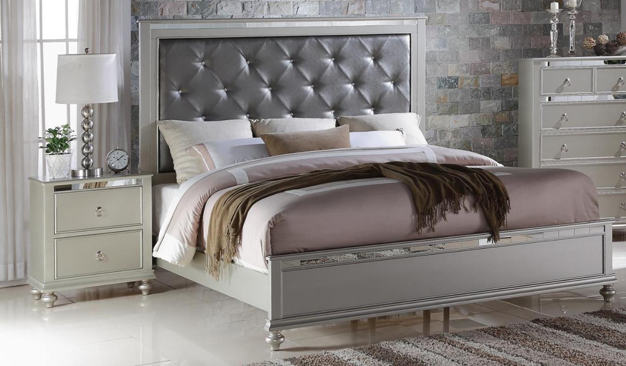 

    
Soflex Kiana Grey Diamond Tufted Headboard Queen Bedroom Set 4Pcs Traditional
