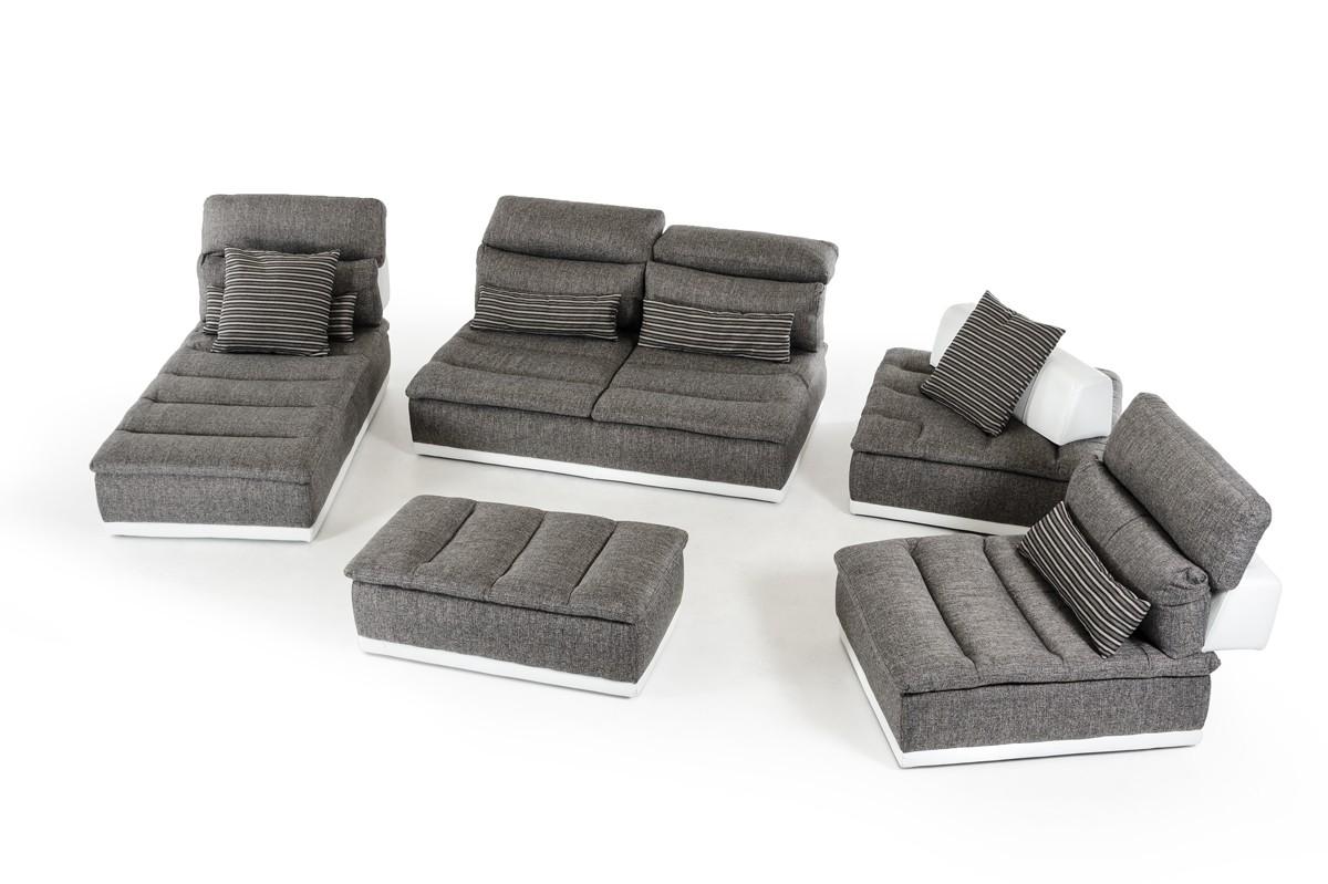 

    
Modern Italian White Leather Grey Fabric Sectional Sofa Left Soflex Lexington
