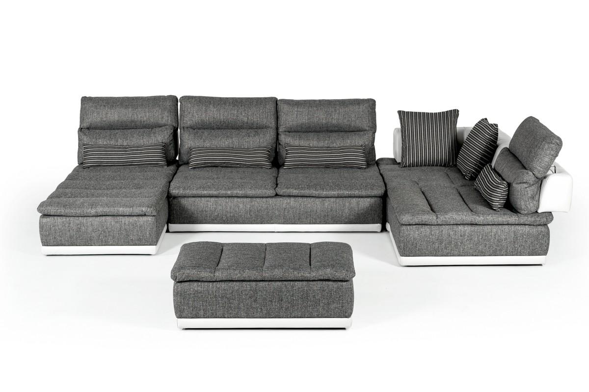 

    
 Shop  Modern Italian White Leather Grey Fabric Sectional Sofa Left Soflex Lexington
