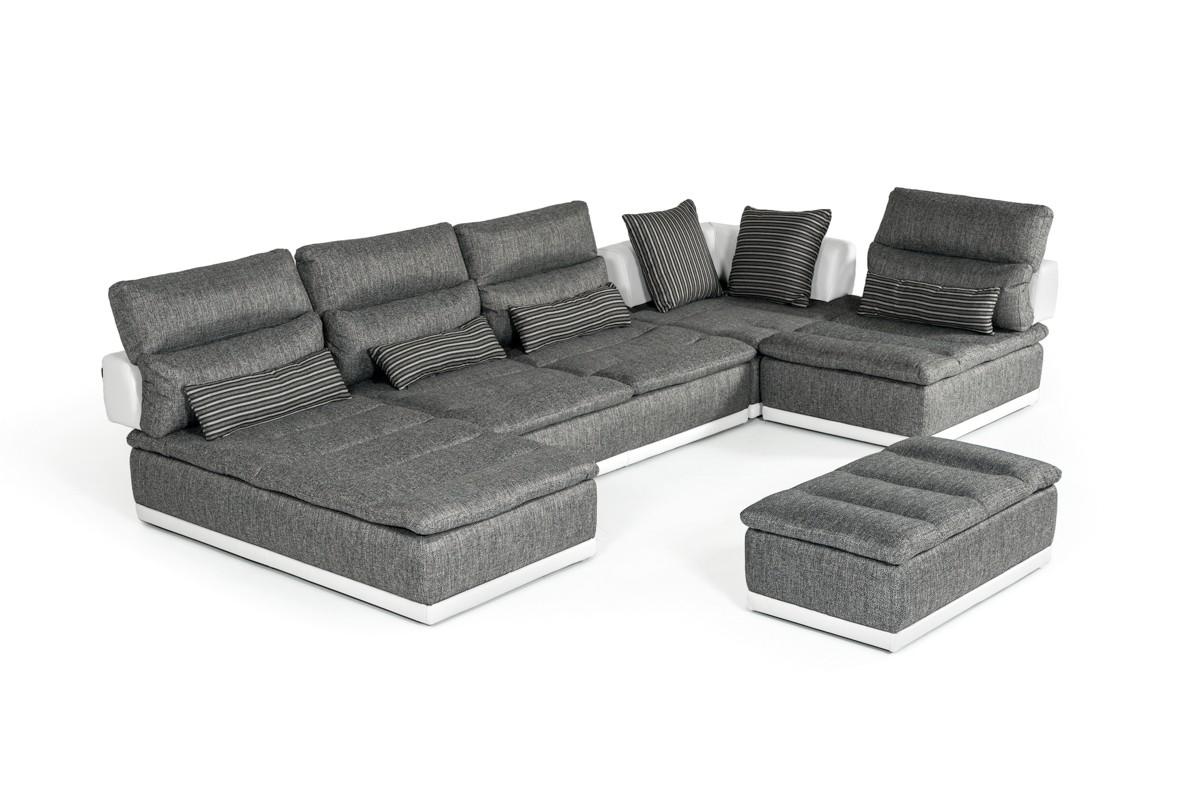 

    
Modern Italian White Leather Grey Fabric Sectional Sofa Left Soflex Lexington
