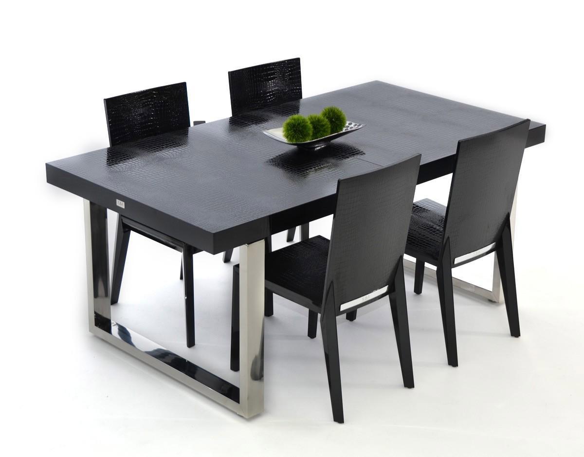 

    
Soflex Luxury Rhea Black Gloss Crocodile Textured Extendable Dining Table Modern
