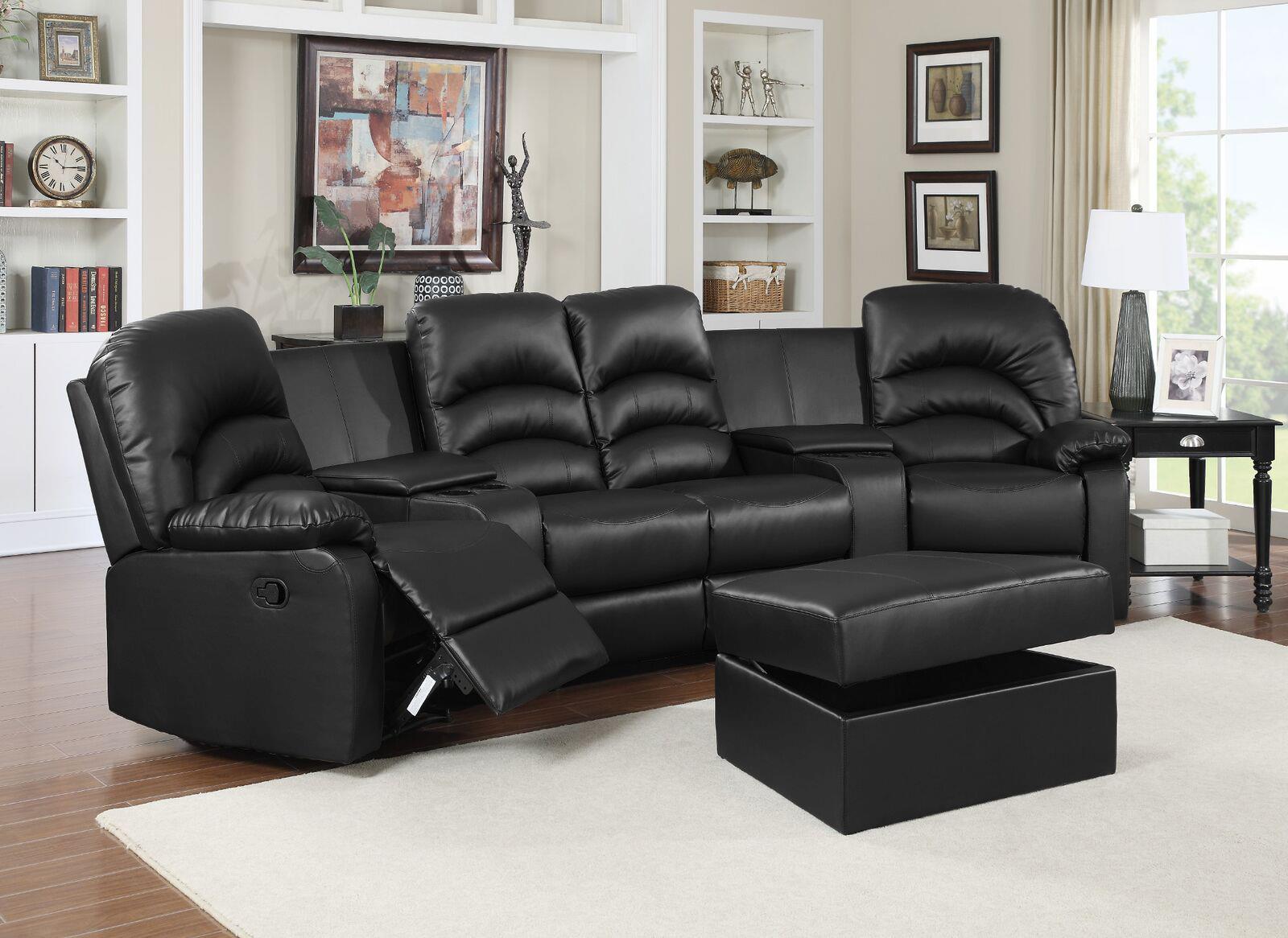 

    
Soflex Lyra Reclining Black Leather Sectional w/Ottoman Home Theater Seats
