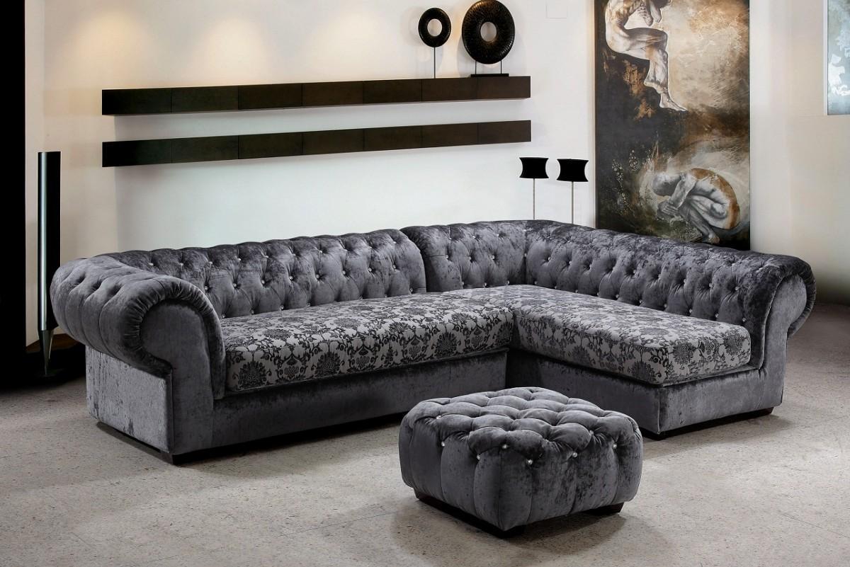 

    
Soflex Nashville Modern Gray Fabric Tufted Crystals Sectional Sofa Set 3Pcs Right Chaise

