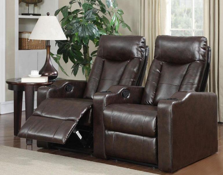 

    
Soflex Noor Brown Bonded Leather Reclining Home Theater Seating Row of 2 Seats
