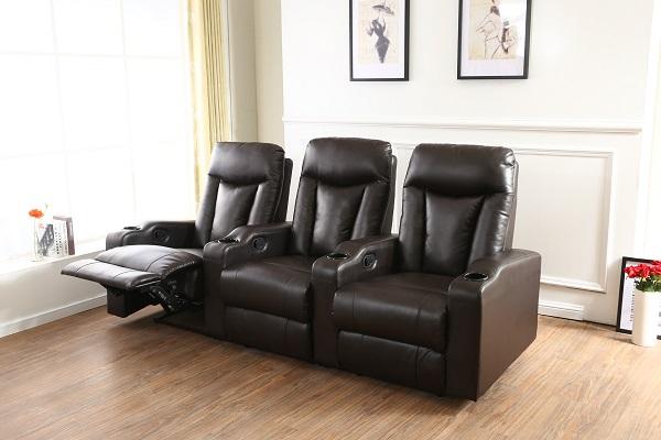 

    
Soflex Noor Brown Bonded Leather Reclining Home Theater Seating Row of 3 Seats
