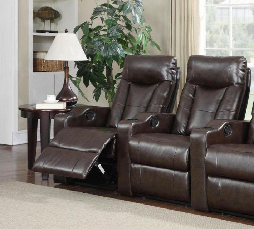 

    
Soflex Noor Brown Bonded Leather Reclining Home Theater Seating Row of 4 Seats
