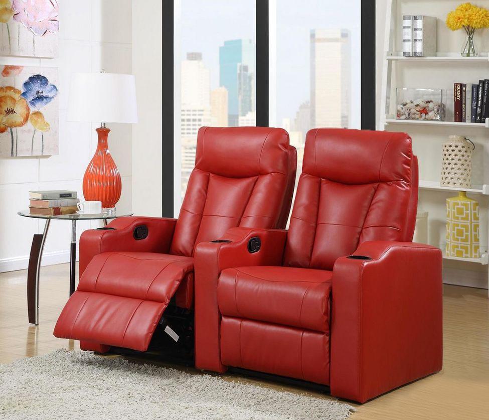 

    
Soflex Noor Red Bonded Leather Reclining Home Theater Seating Row of 2 Seats
