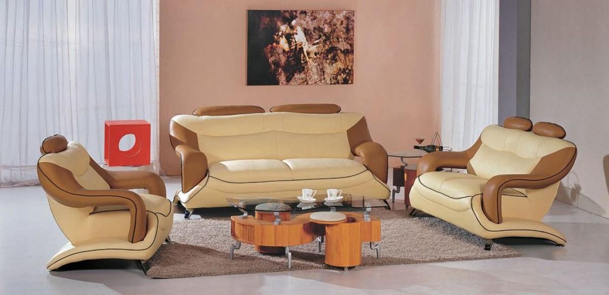 Modern Sofa Set Oakland Soflex-Oakland-Sofa-Set-3 in Camel, Cream Bonded Leather
