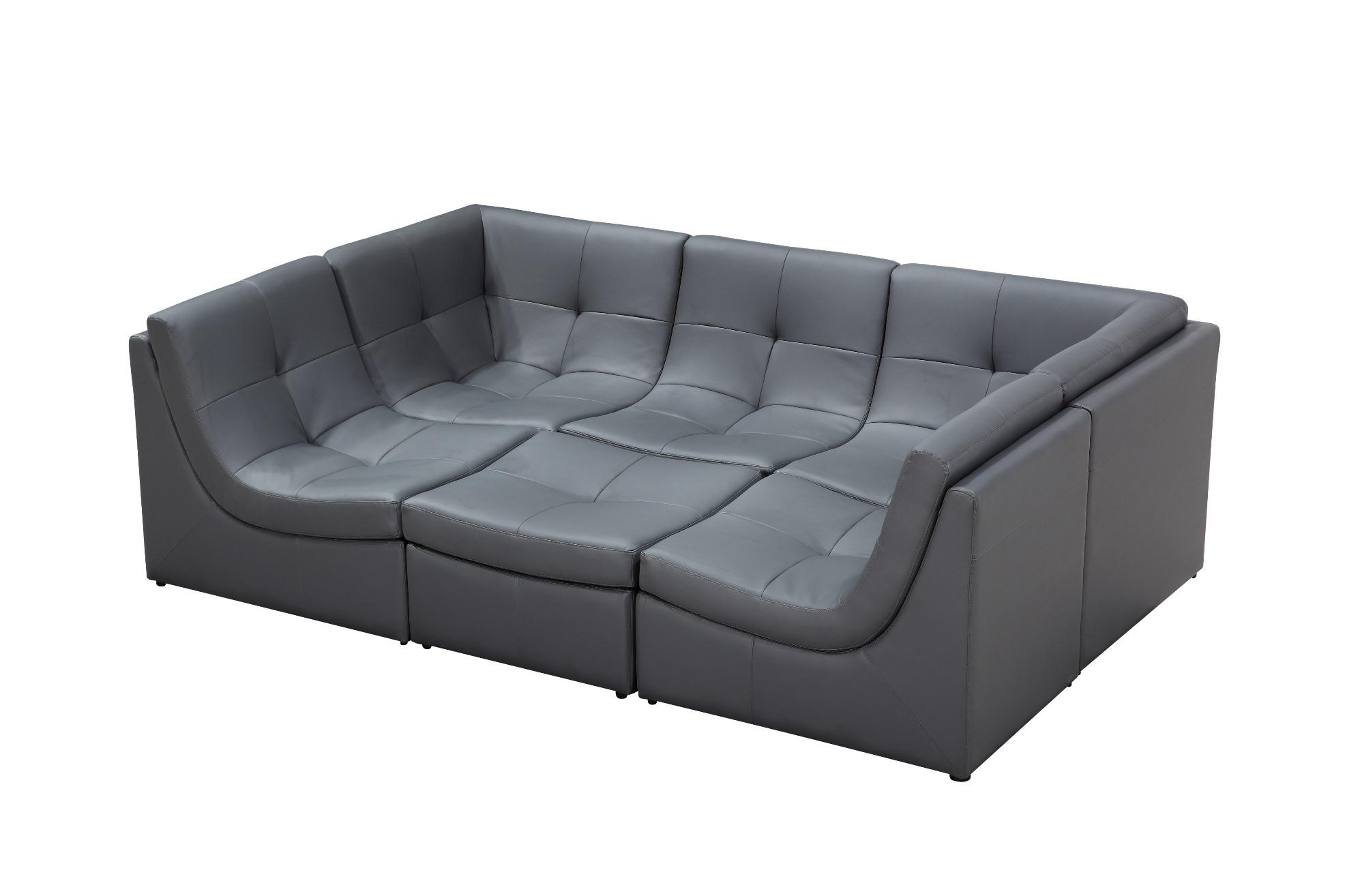 

    
Modern Grey Bonded Leather Sectional Modular Sofa Set 6Pcs Soflex San Diego

