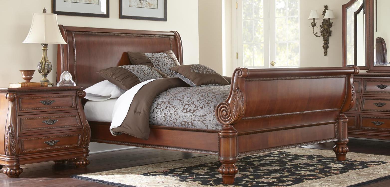 

    
Soflex Stevie Cherry Brown Wood King Sleigh Bedroom Set 2Pcs Classic Traditional
