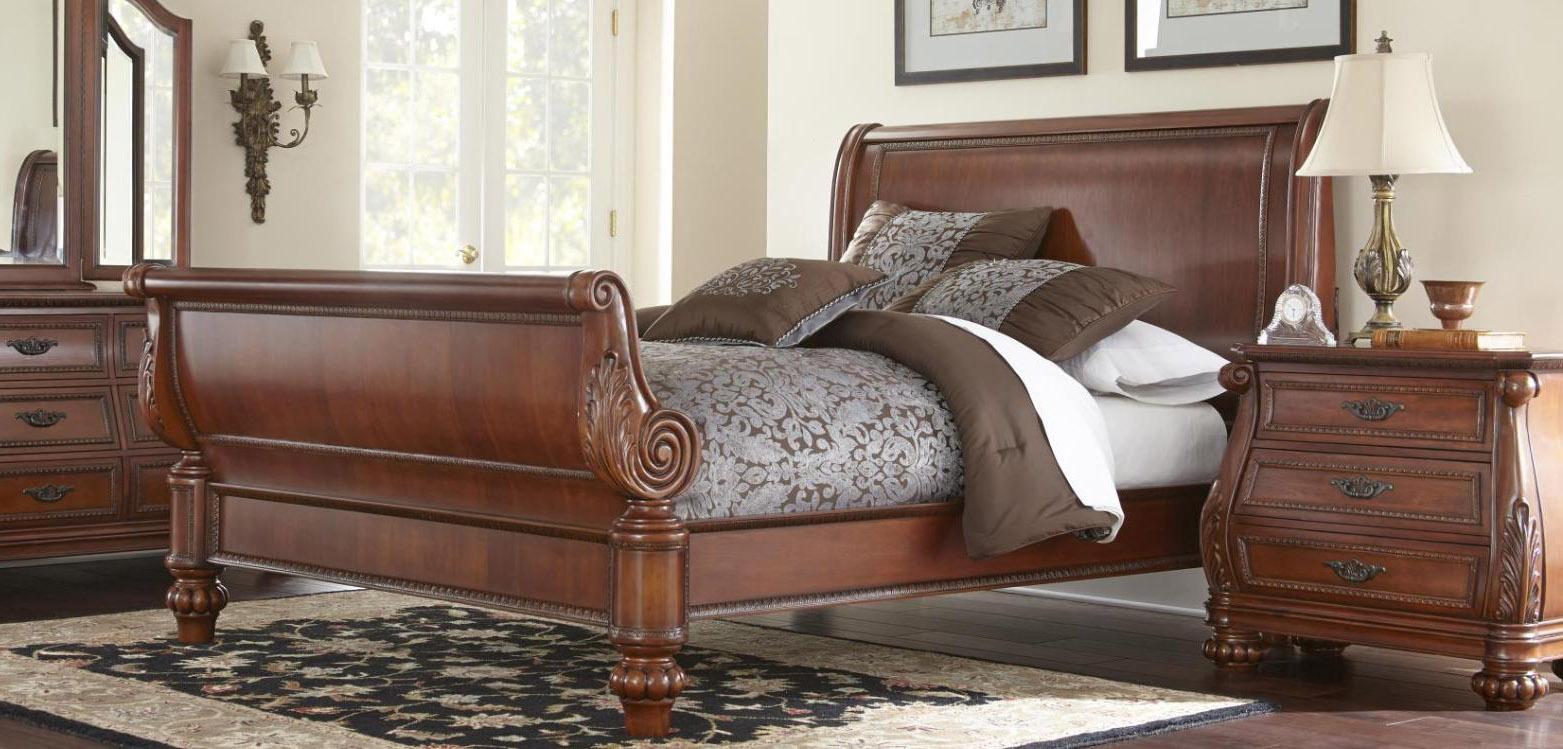 

    
Soflex Stevie Cherry Brown Wood King Sleigh Bedroom Set 2Pcs Classic Traditional
